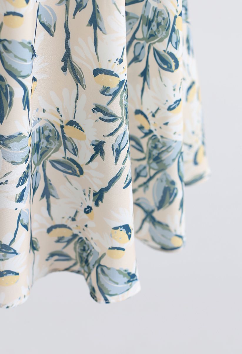 Feverfew Print Decorated Knotted Midi Dress