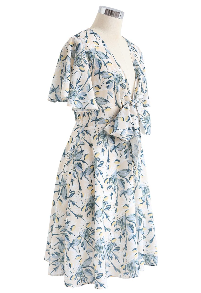 Feverfew Print Decorated Knotted Midi Dress