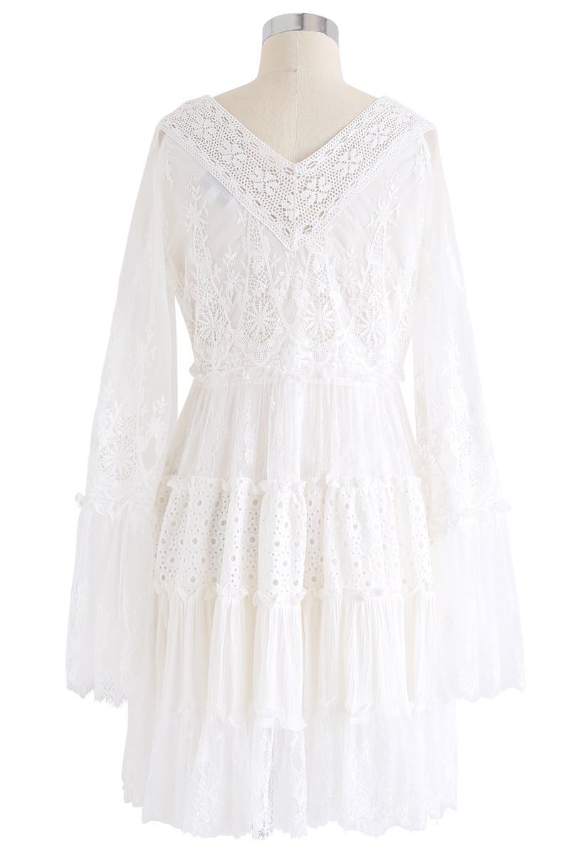 Delicate Full Lace Bell Sleeves Mini Dress - Retro, Indie and Unique ...