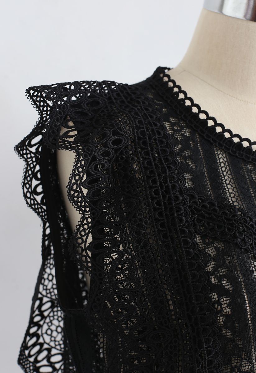Crochet Trim Sleeveless Lace Top in Black - Retro, Indie and Unique Fashion