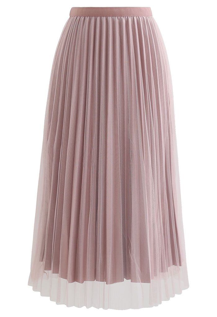 Reversible Pleated Midi Skirt in Pink