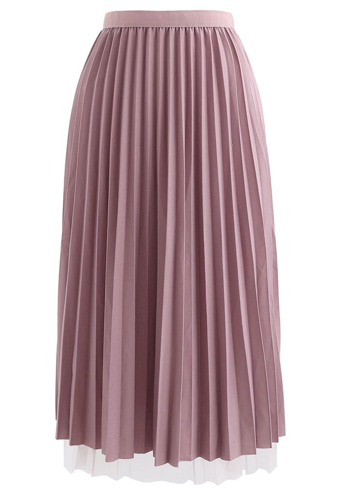 Reversible Pleated Midi Skirt in Pink