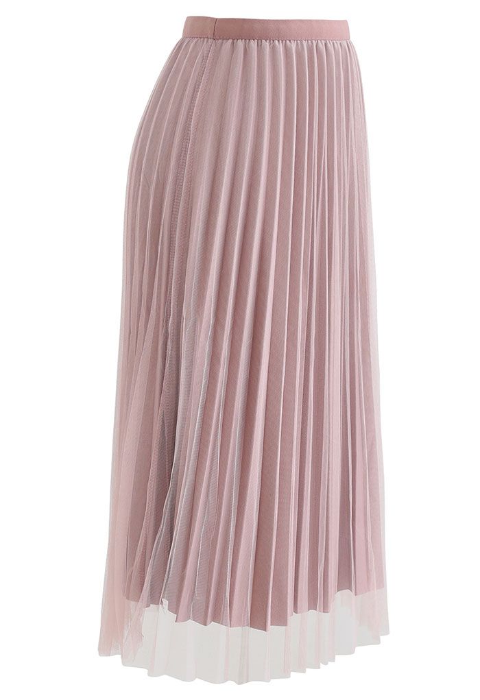 Reversible Pleated Midi Skirt in Pink