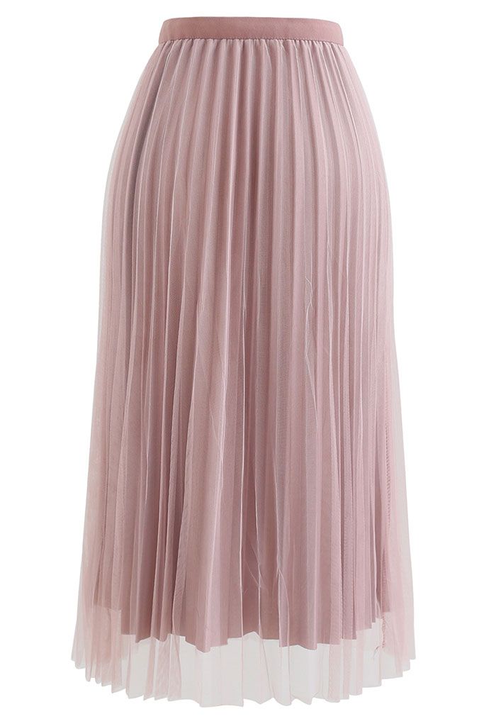 Reversible Pleated Midi Skirt in Pink