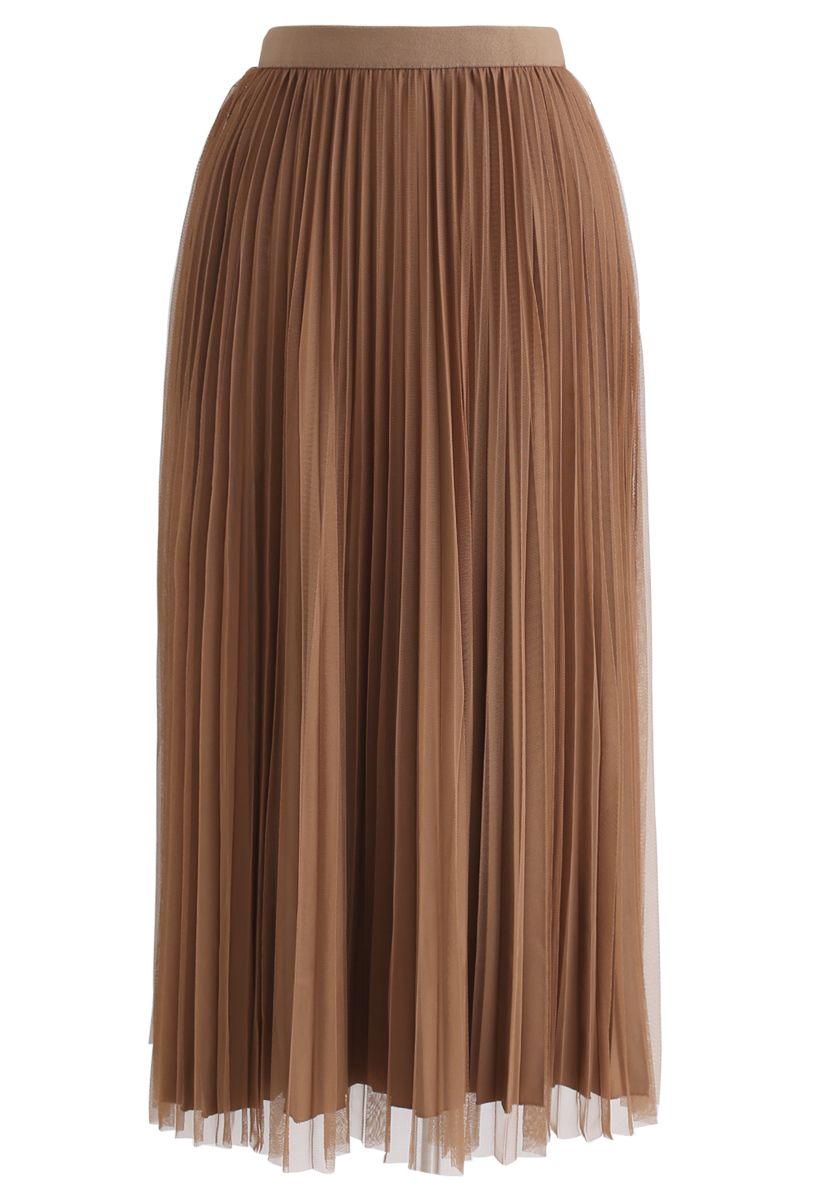 Reversible Pleated Midi Skirt in Caramel