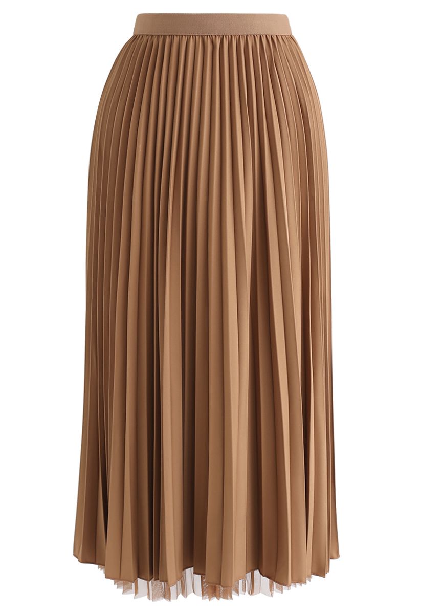 Reversible Pleated Midi Skirt in Caramel