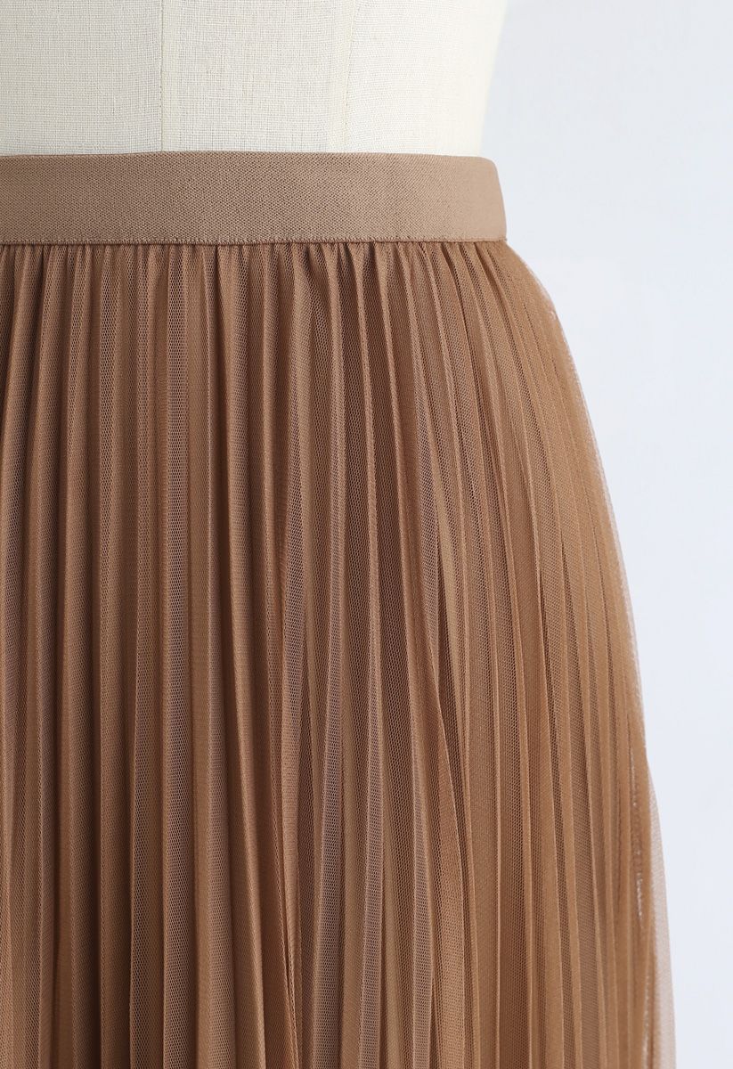 Reversible Pleated Midi Skirt in Caramel