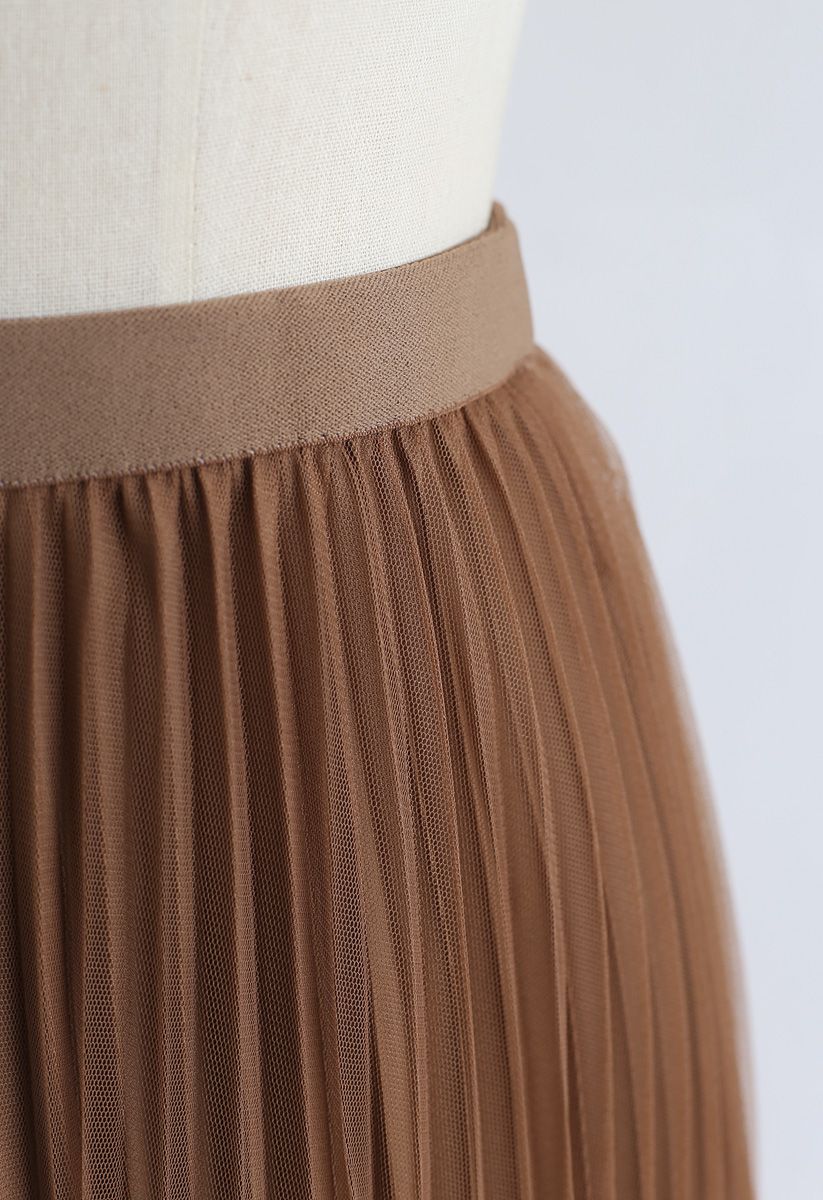 Reversible Pleated Midi Skirt in Caramel