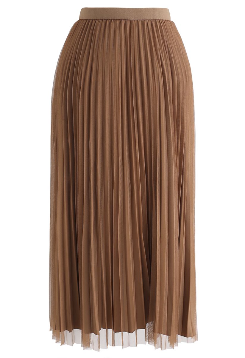 Reversible Pleated Midi Skirt in Caramel