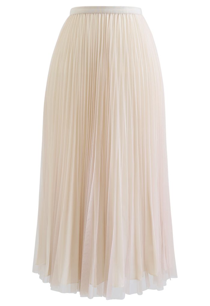 Reversible Pleated Midi Skirt in Sand