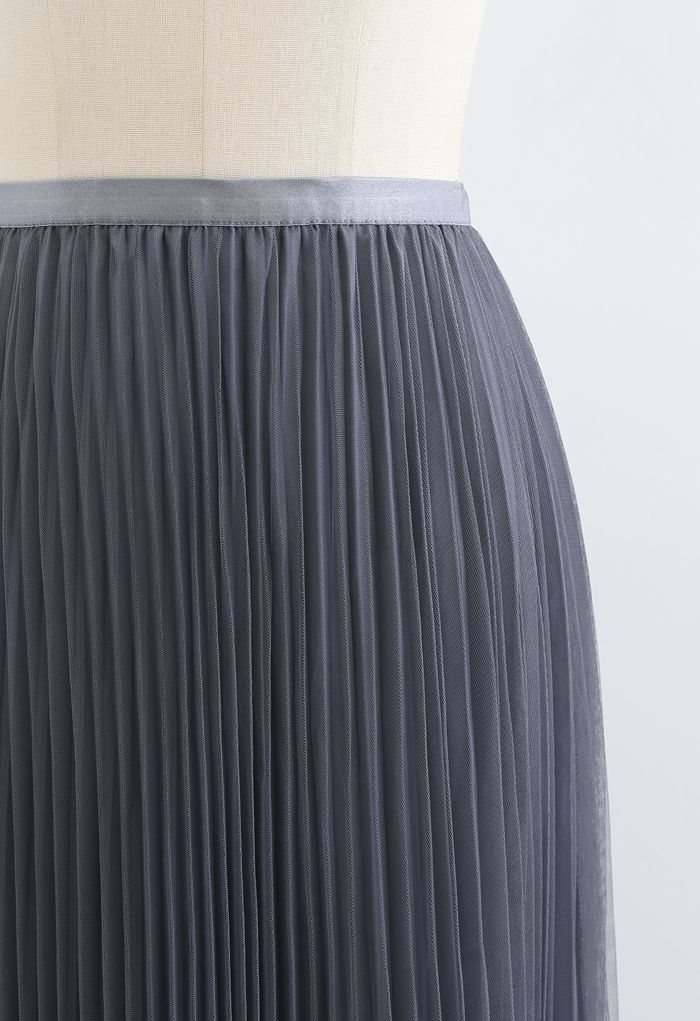 Reversible Pleated Midi Skirt in Grey - Retro, Indie and Unique Fashion