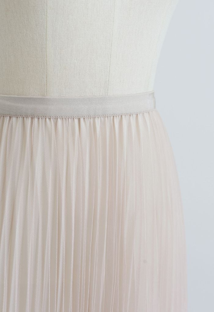 Reversible Pleated Midi Skirt in Sand