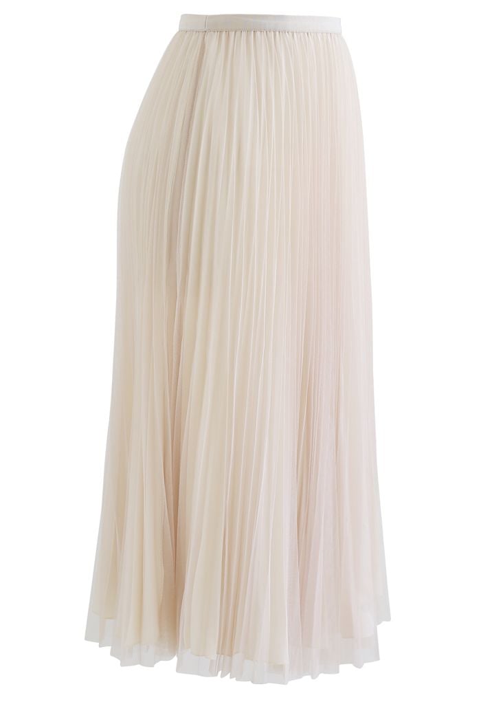 Reversible Pleated Midi Skirt in Sand