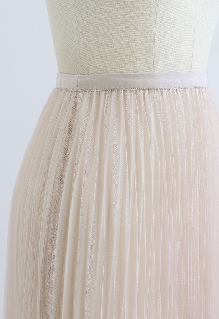 Reversible Pleated Midi Skirt in Sand - Retro, Indie and Unique Fashion