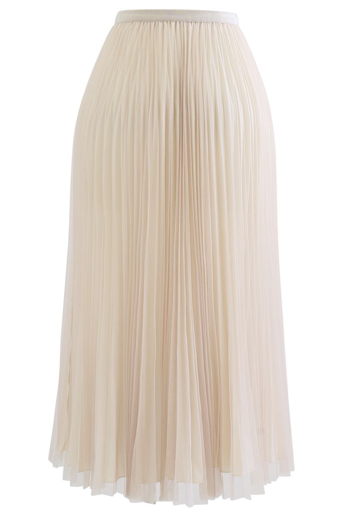 Reversible Pleated Midi Skirt in Sand