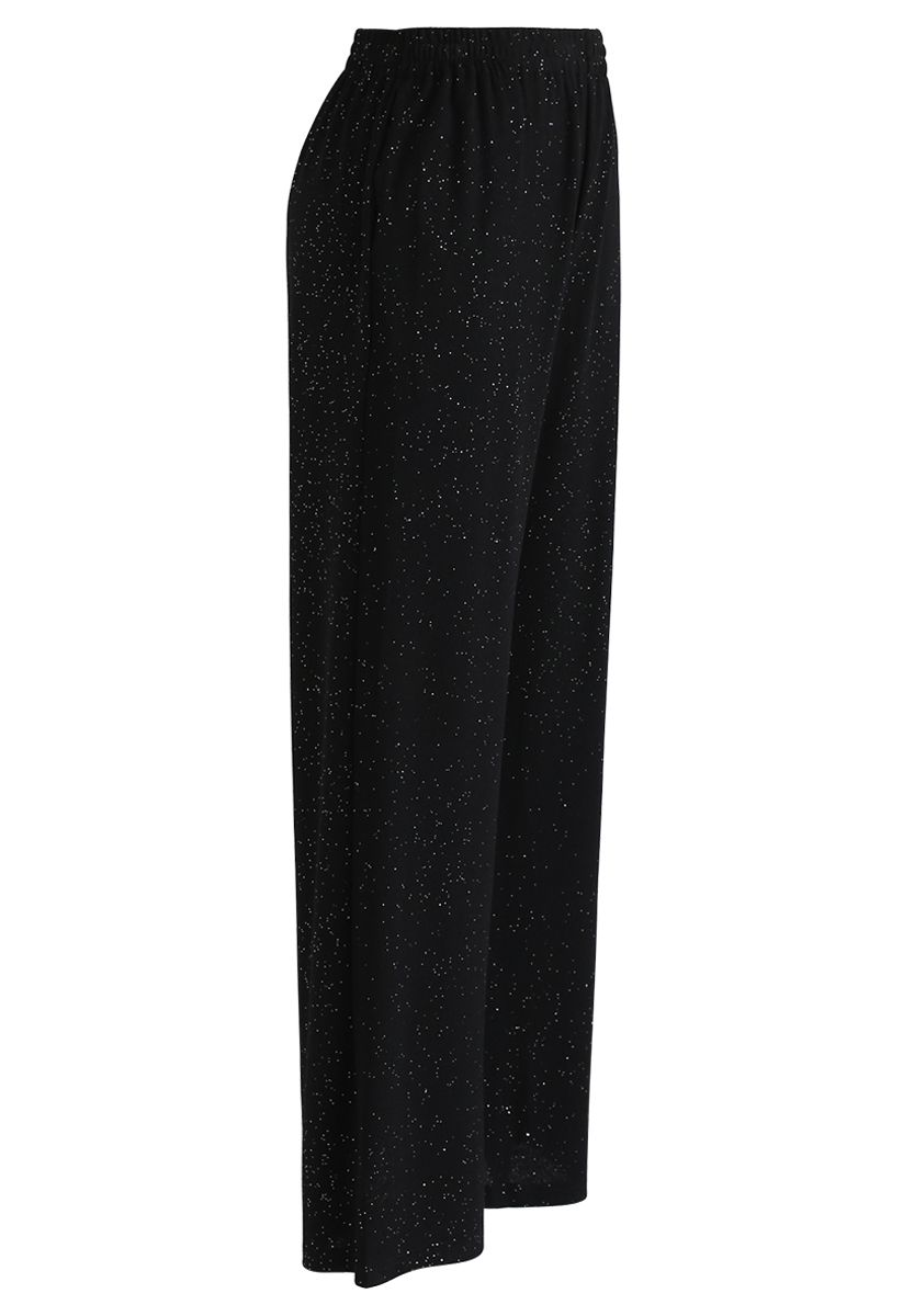 Sparkly Wide-Leg Full-Length Pants in Black