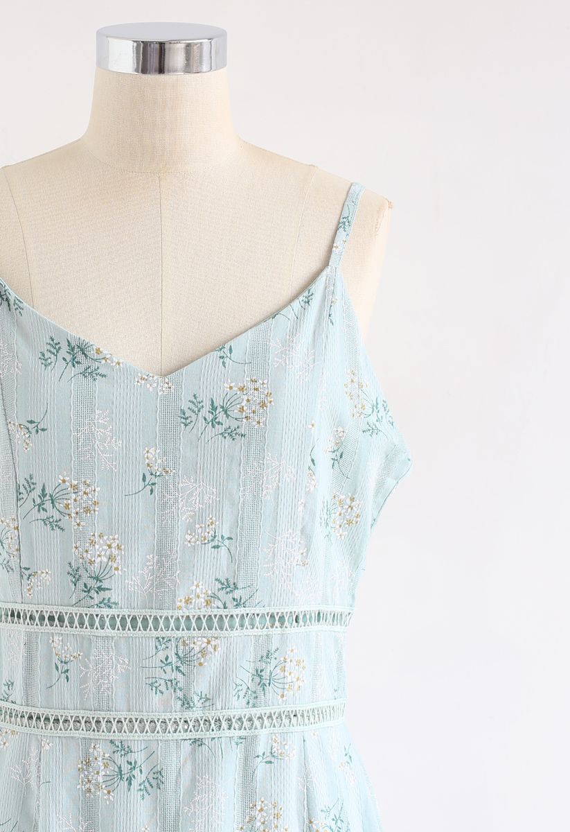 Bouquet Printed Stripe Embossed Bodycon Cami Dress in Mint