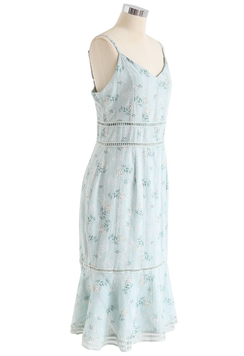 Bouquet Printed Stripe Embossed Bodycon Cami Dress in Mint