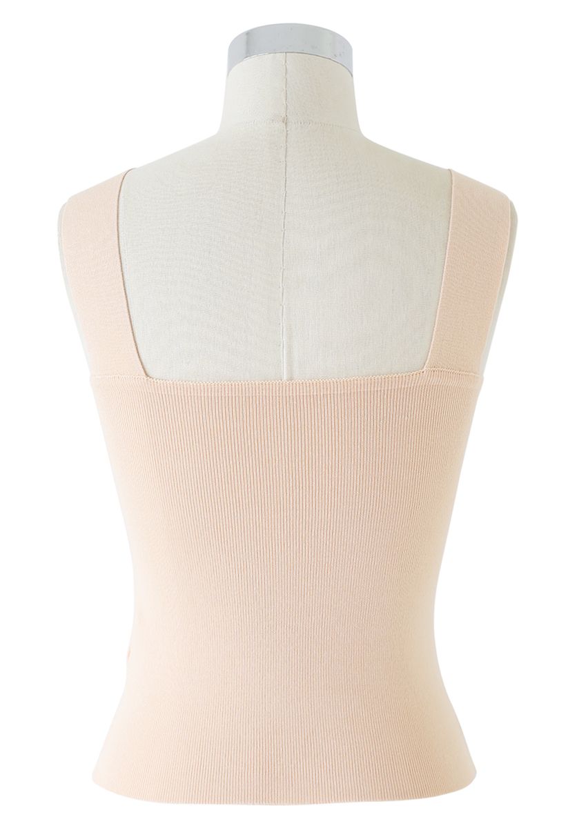 Twist Bust Ribbed Knit Cami Top in Peach