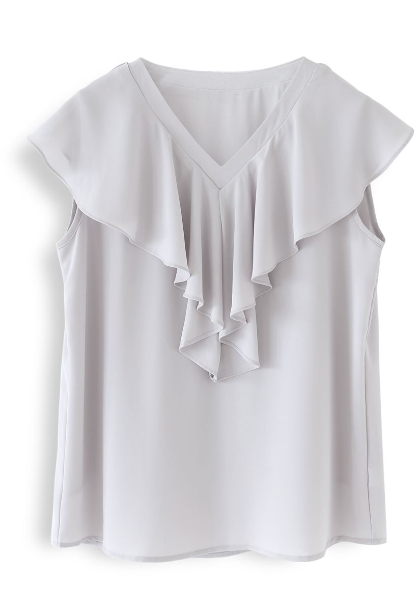 Drape V-Neck Sleeveless Chiffon Top in Lavender