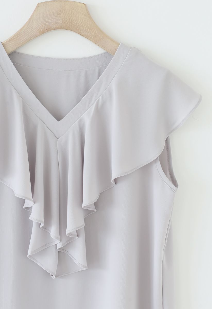 Drape V-Neck Sleeveless Chiffon Top in Lavender