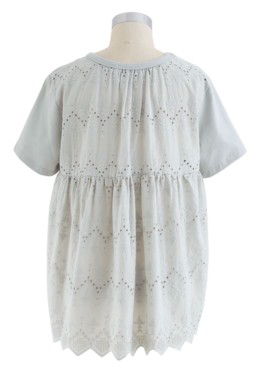 Spliced Embroidered Eyelet Hi-Lo Loose Top