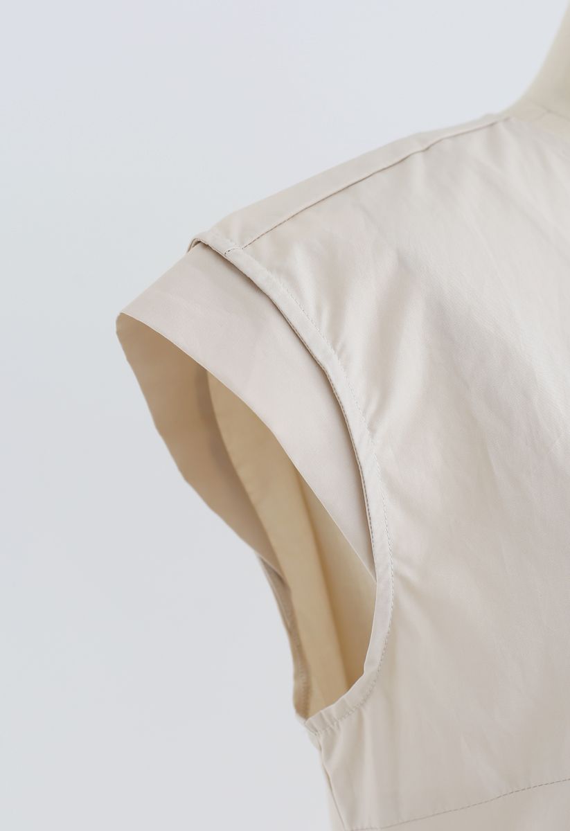 Cotton Sleeveless Wrapped Peplum Top in Light Tan