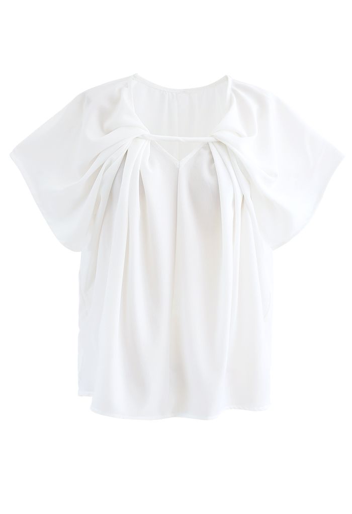 V-Neck Twisted Flare Sleeves Top in White