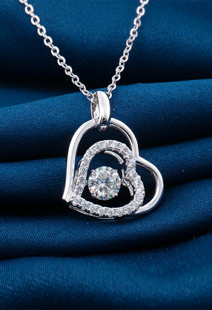 Double Heart Moissanite Diamond Necklace