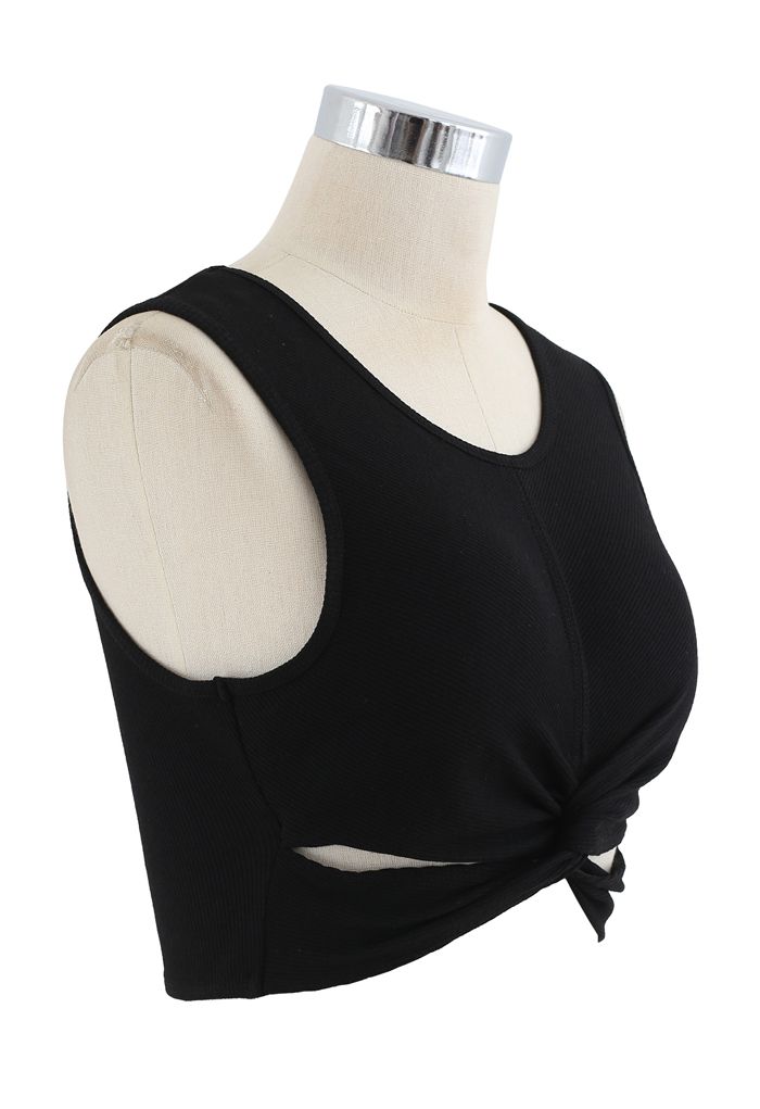 Twist Front Ribbed Sleeveless Low-Impact Sports Bra in Black - Retro, Indie  and Unique Fashion