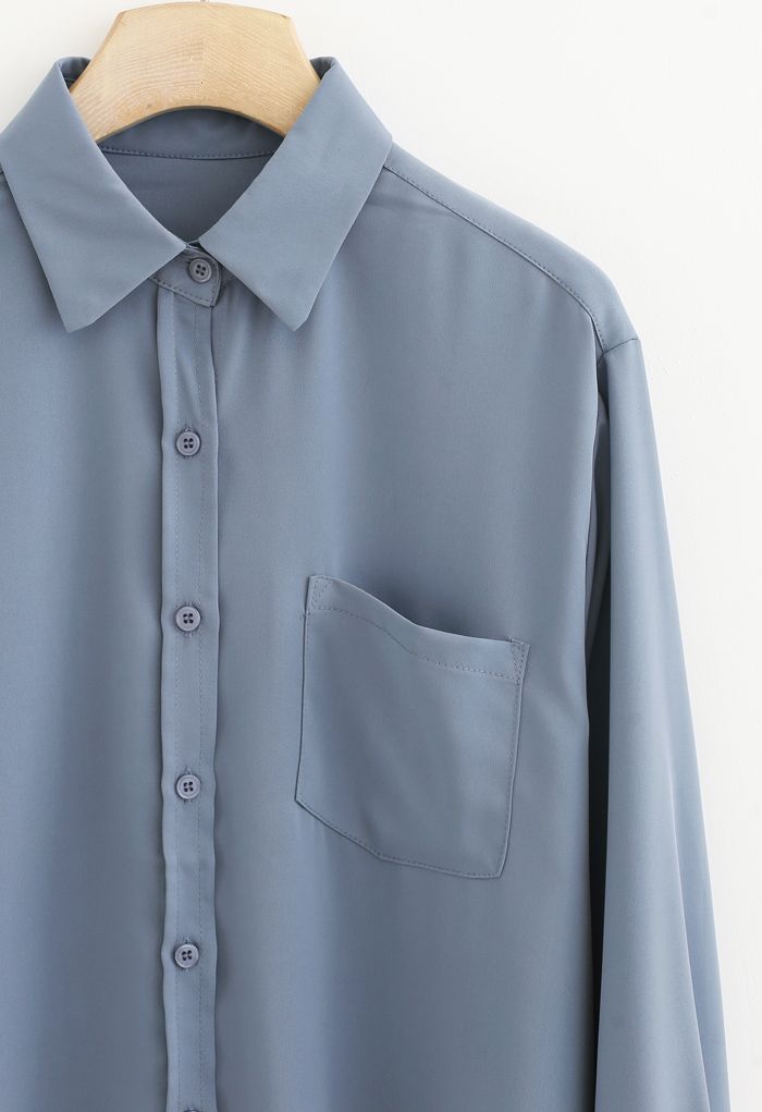 Basic Softness Hi-Lo Shirt in Dusty Blue