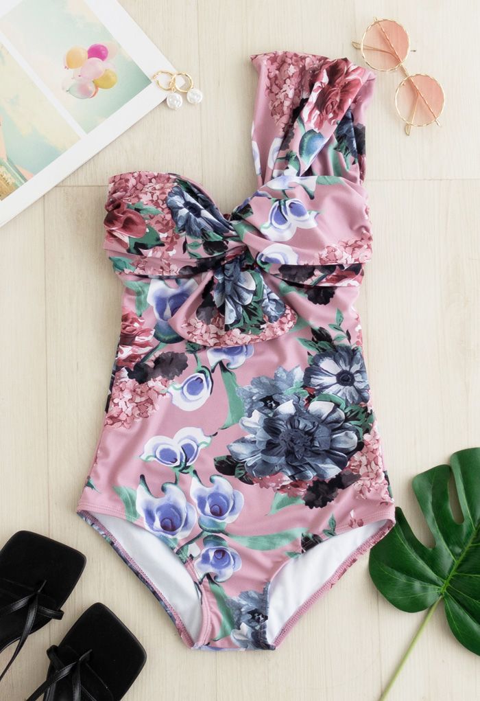 Sweet Knot Floral One-Shoulder One-Piece Swimsuit