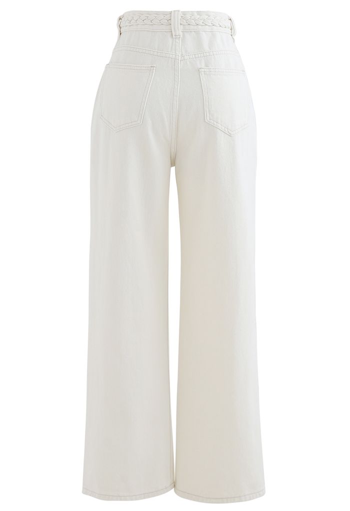 Braid Detail Straight-Leg Jeans in White