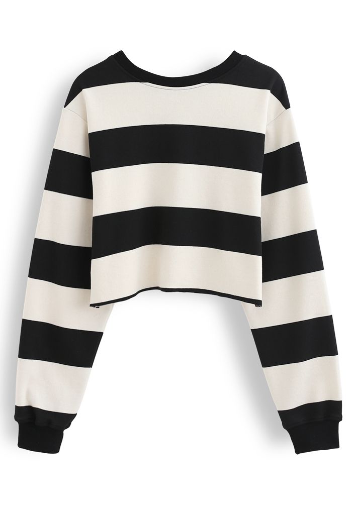 Black and White Stripes Cropped Sweatshirt