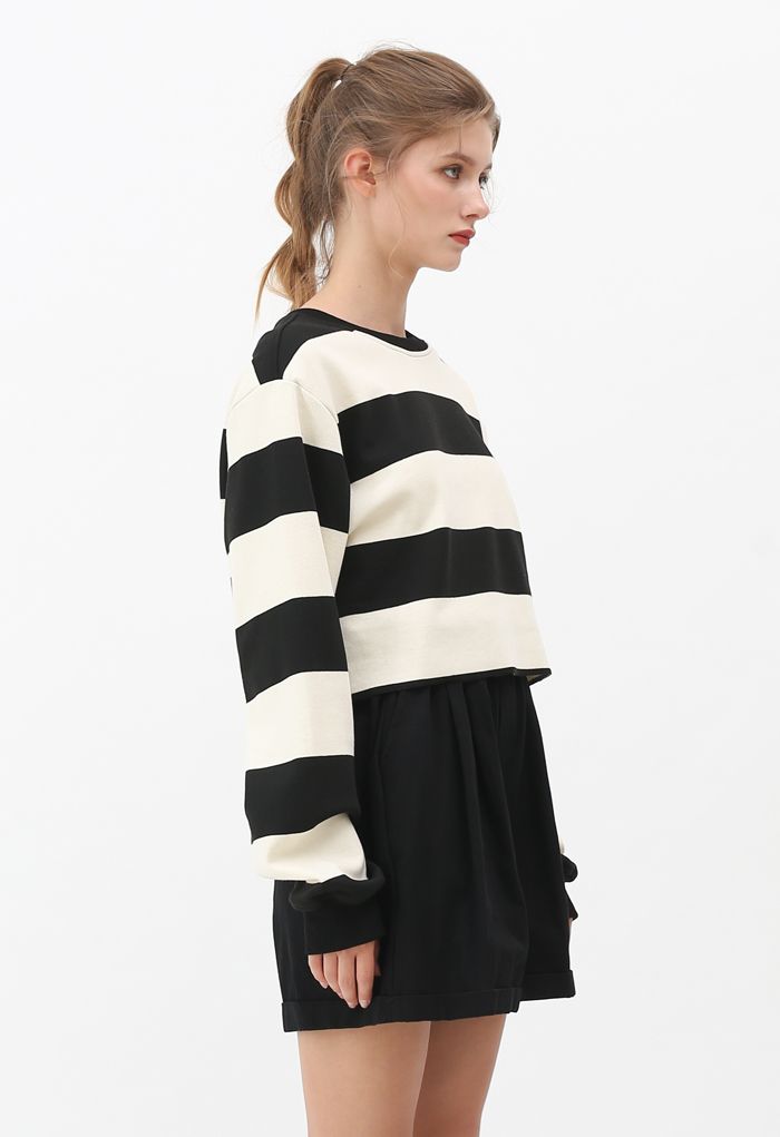 Black and White Stripes Cropped Sweatshirt