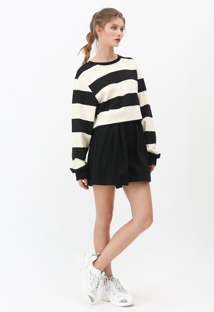 Black and White Stripes Cropped Sweatshirt