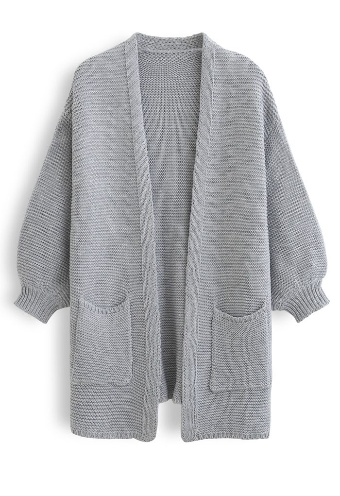Basic Pockets Open Front Knit Cardigan in Grey - Retro, Indie and ...