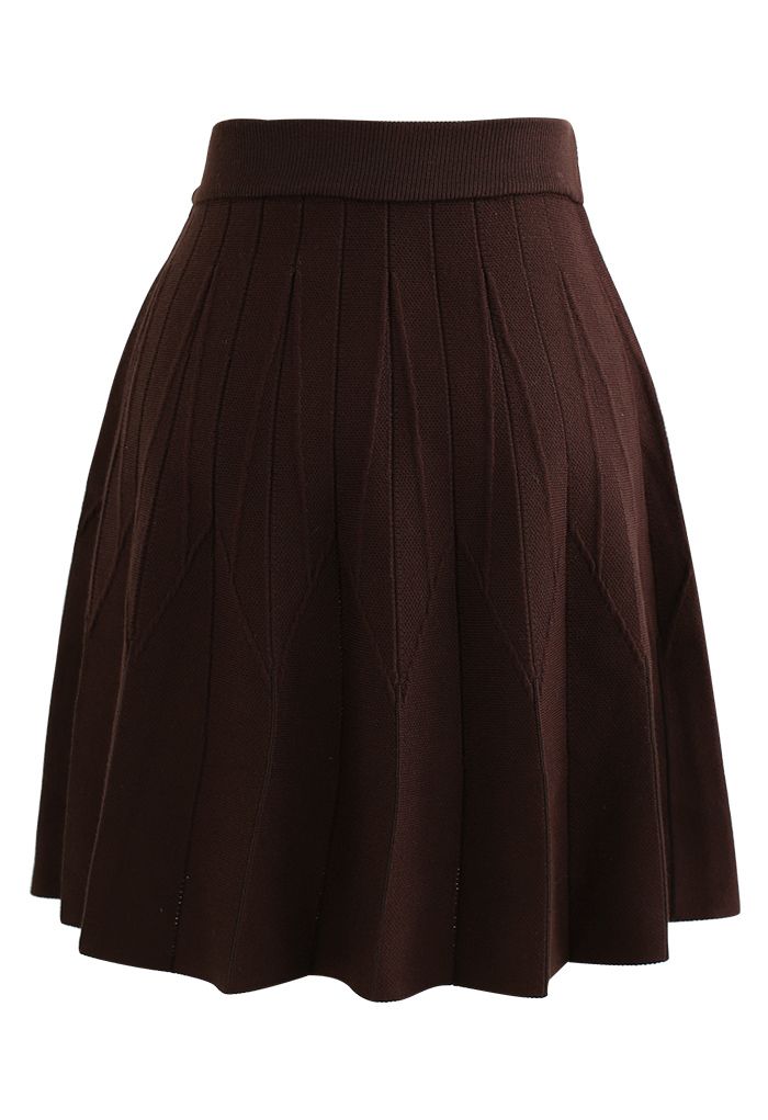 Stripe Pleated A-Line Knit Skirt in Brown