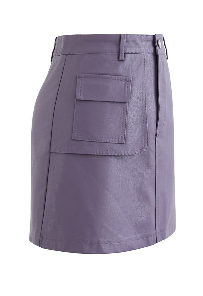 Pocket Faux Leather Texture Skirt in Lilac
