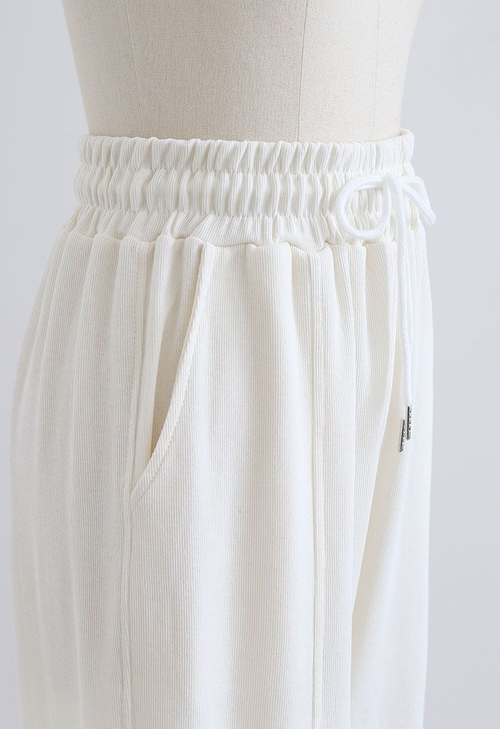Drawstring Tapered Joggers in White