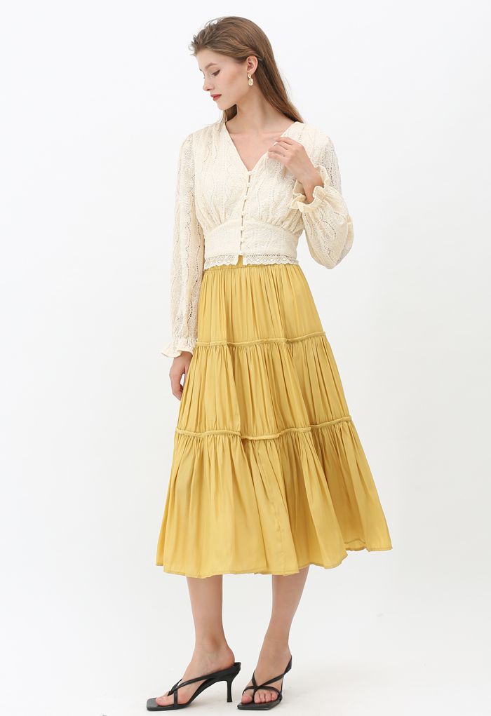 Swing Pleated Midi Skirt in Yellow