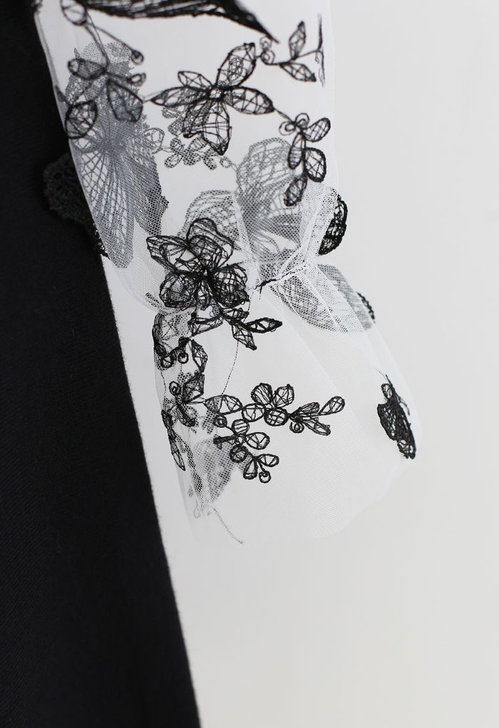 3D Butterfly Mesh Sleeves Wrap Knit Dress in Black