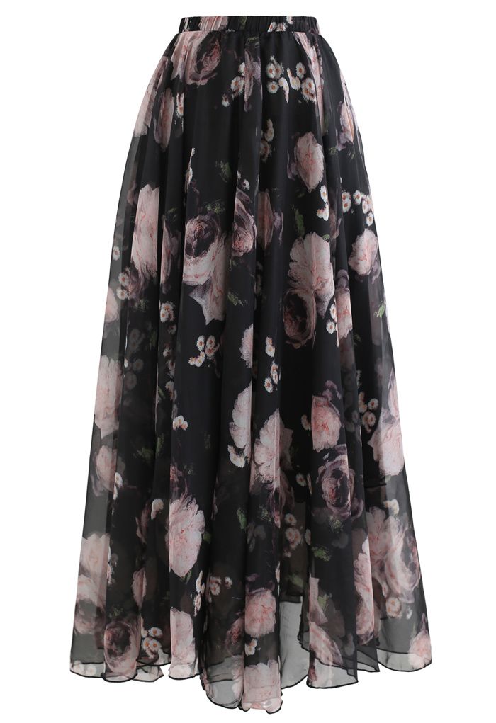 Pink Rose Watercolor Maxi Skirt - Retro, Indie and Unique Fashion