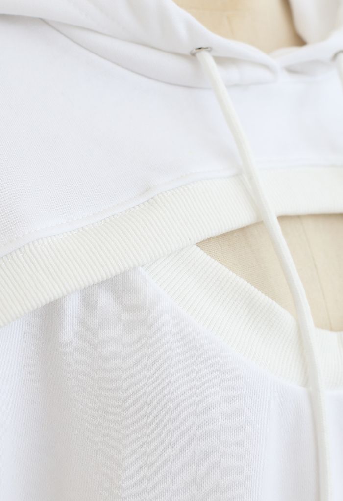 Spliced Cutout Hooded Cropped Sweatshirt in White