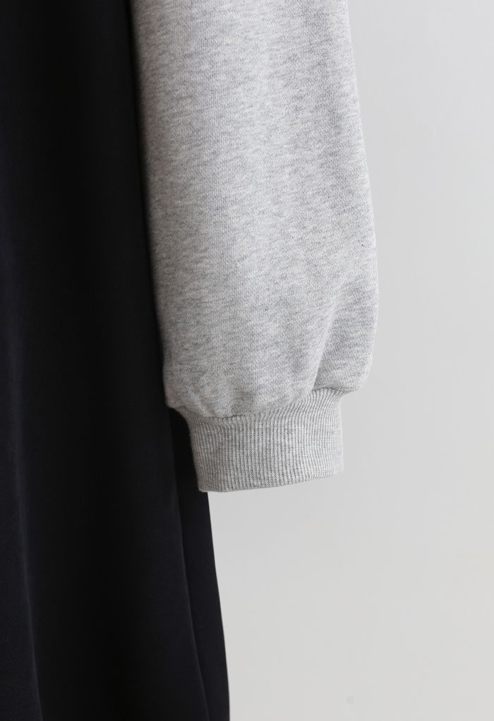 Casual Two-Tone Sweatshirt Dress in Black