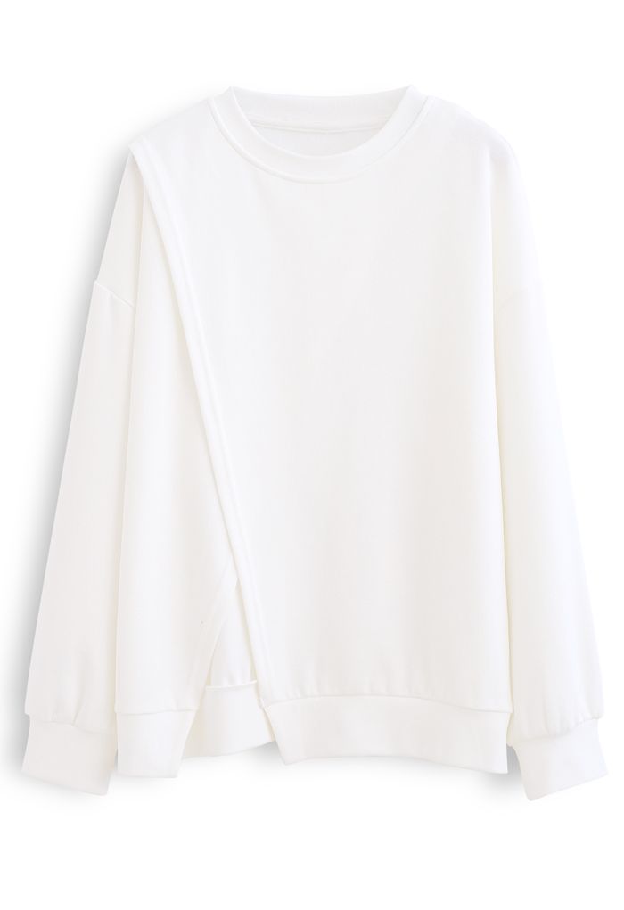 Cross Flap Front Oversized Sweatshirt in White