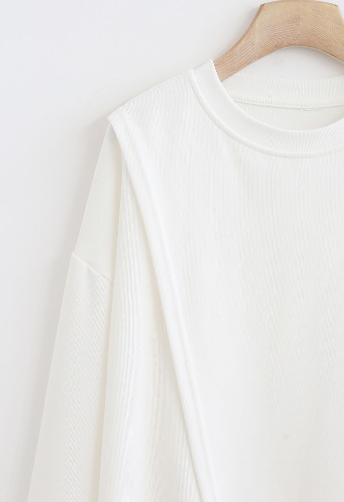 Cross Flap Front Oversized Sweatshirt in White
