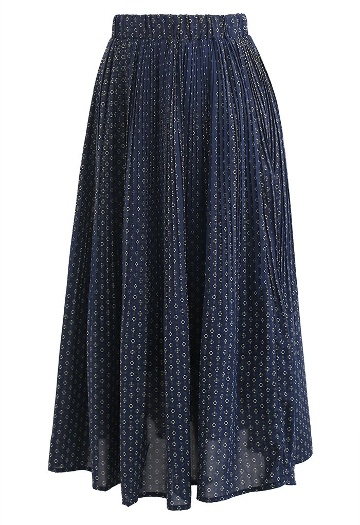 Ample Floret Pleated Chiffon Skirt in Navy