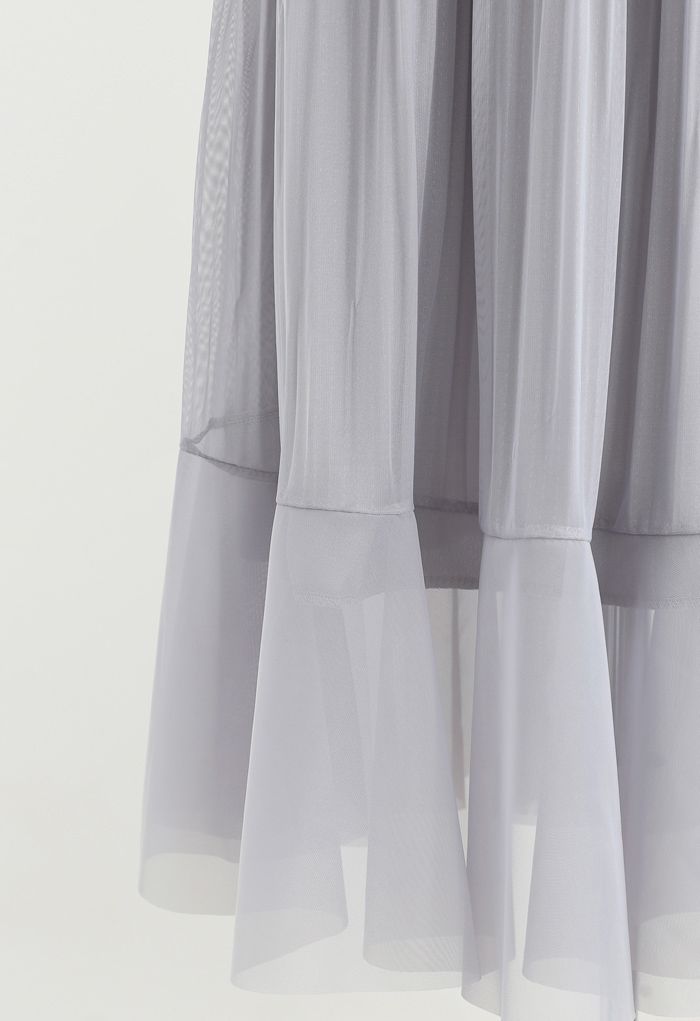 Lightsome Chiffon Pleated Midi Skirt in Grey