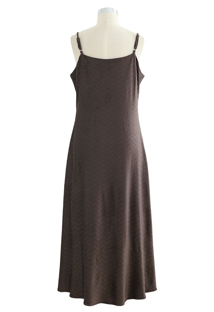 Wave Textured Velvet Cami Dress in Brown